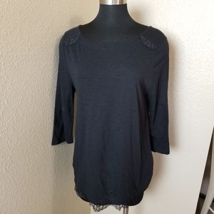 Lucky Brand Black Lace Trim Blouse Large